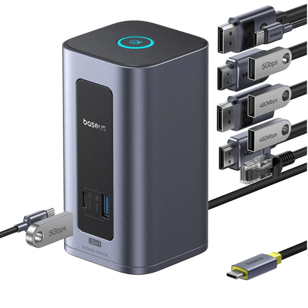 12-in-1 USB-C Hub – Dual 4K HDMI, 100W PD, RJ45, SD/TF