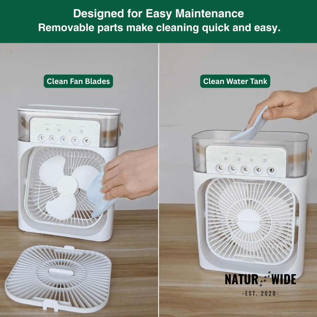 3-in-1 USB Air Cooler Fan – Humidifier & 7-Color LED Night Light