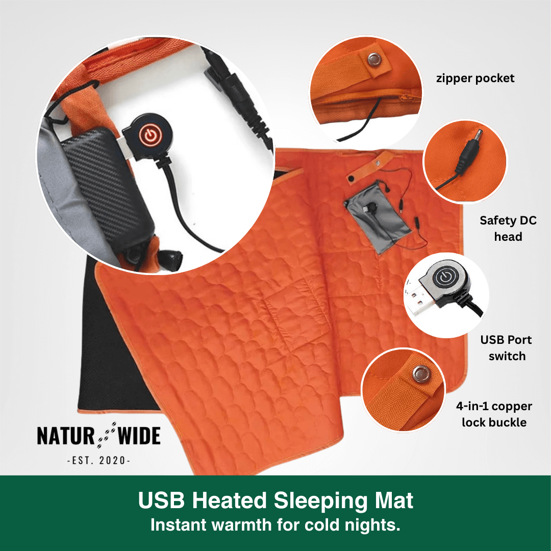 USB Heated Sleeping Mat – 5-Zone Camping Mattress Pad (78" x 24")