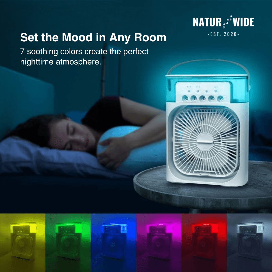 3-in-1 USB Air Cooler Fan – Humidifier & 7-Color LED Night Light