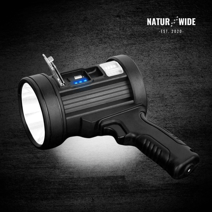 Rechargeable LED Spotlight Flashlight – 900000 Lumens, Solar & USB