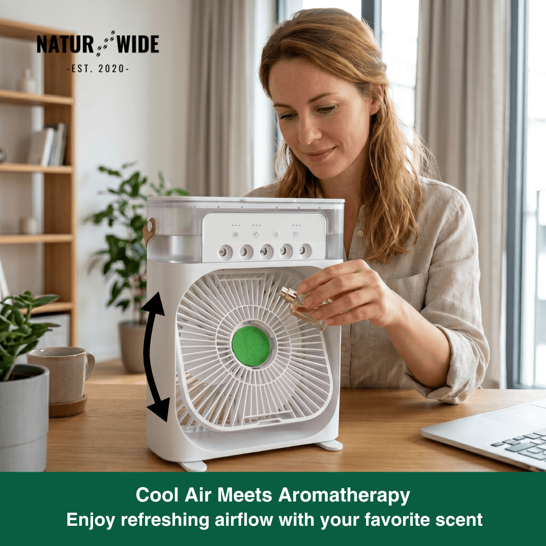 3-in-1 USB Air Cooler Fan – Humidifier & 7-Color LED Night Light
