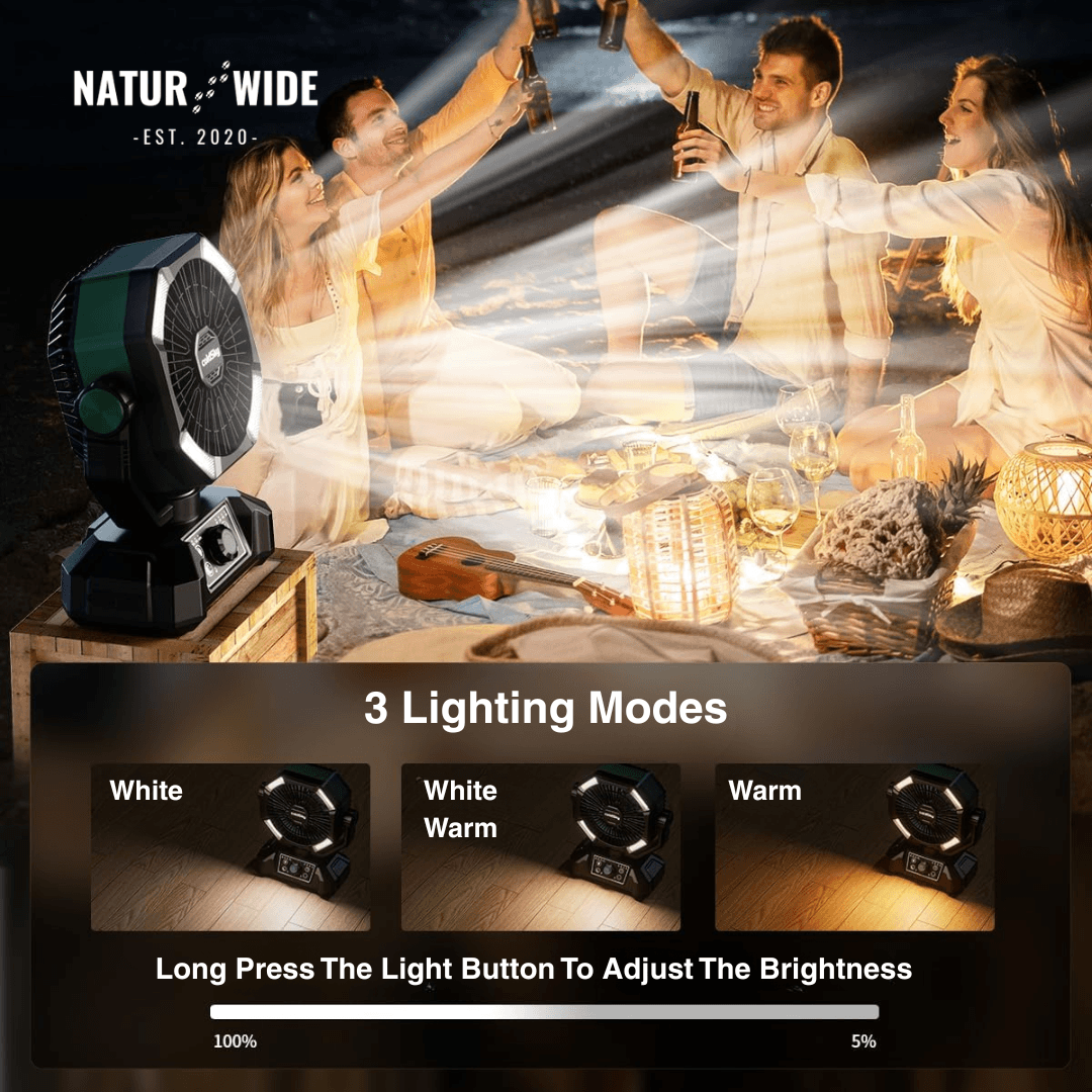 20000mAh Camping Fan with LED Lantern – 8-Speed Rechargeable Fan