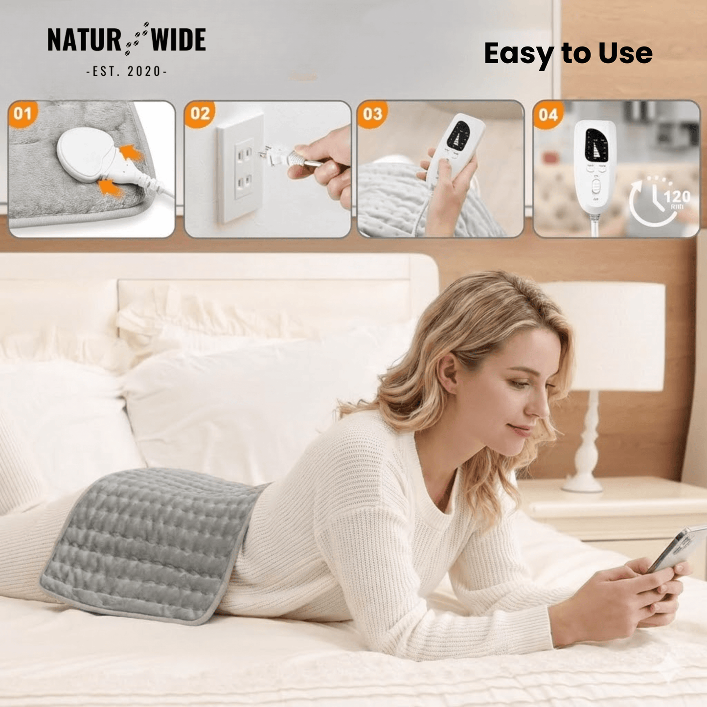 Electric Heating Blanket - Heat Pad for Back, Belly &amp; Legs with 6 Temperature Levels