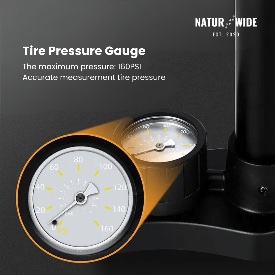 160PSI Portable Bike Pump with Gauge & 3-in-1 Nozzle