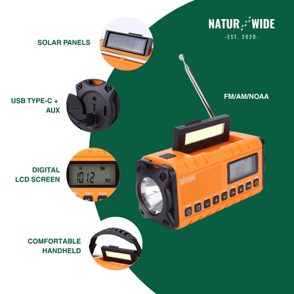 Emergency Crank Radio 10000mAh – Solar, Flashlight & SOS Alarm