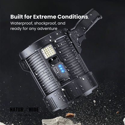 Rechargeable LED Spotlight Flashlight – 900000 Lumens, Solar & USB