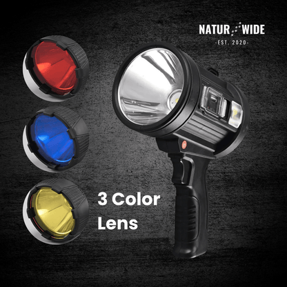 Rechargeable LED Spotlight Flashlight – 900000 Lumens, Solar & USB