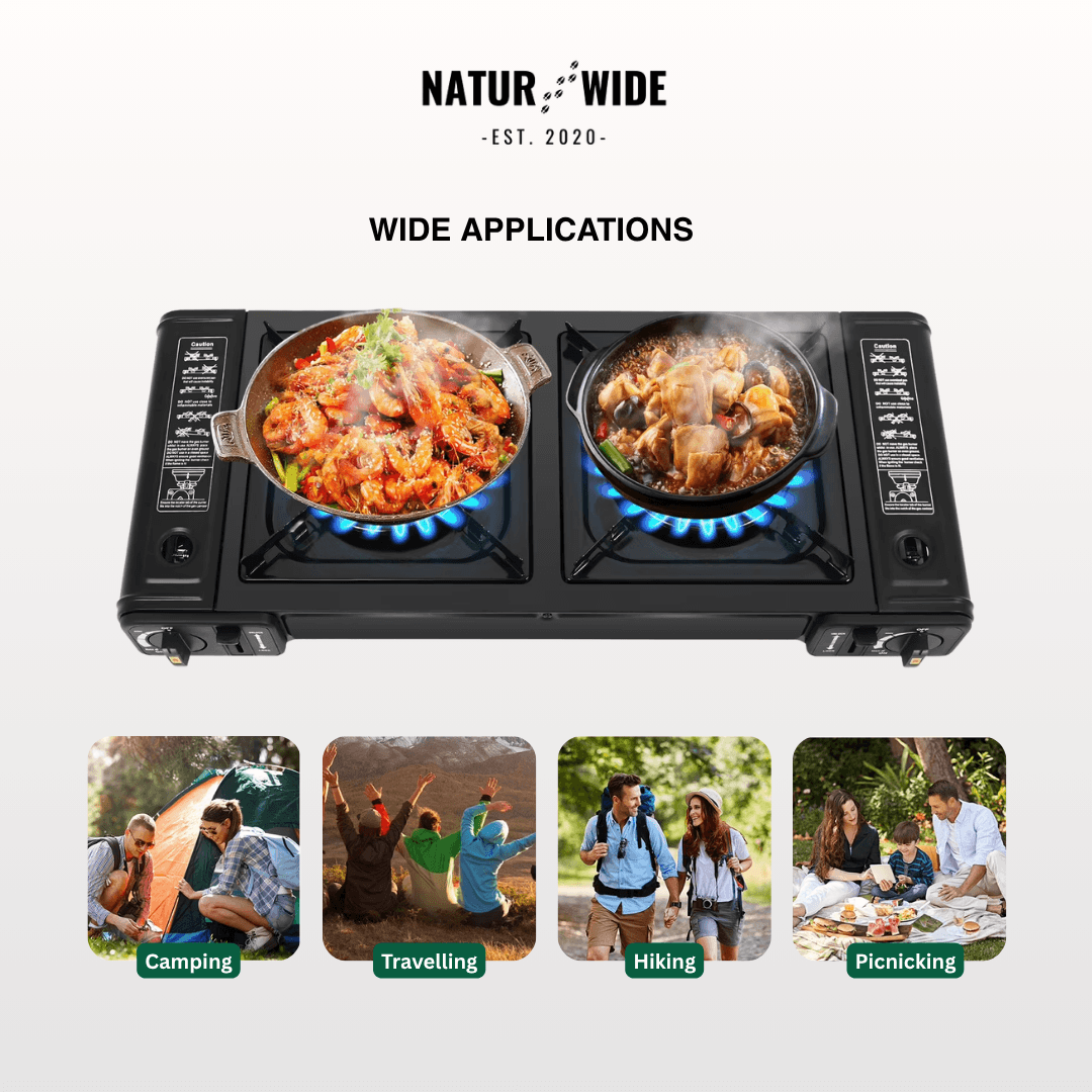 2500W Portable 2-Burner Camping Stove with Grill Tray & Carrying Case