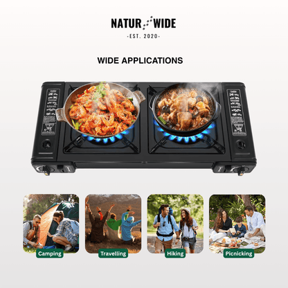 2500W Portable 2-Burner Camping Stove with Grill Tray & Carrying Case
