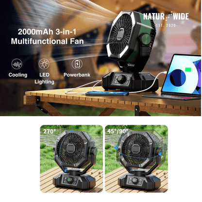 20000mAh Camping Fan with LED Lantern – 8-Speed Rechargeable Fan