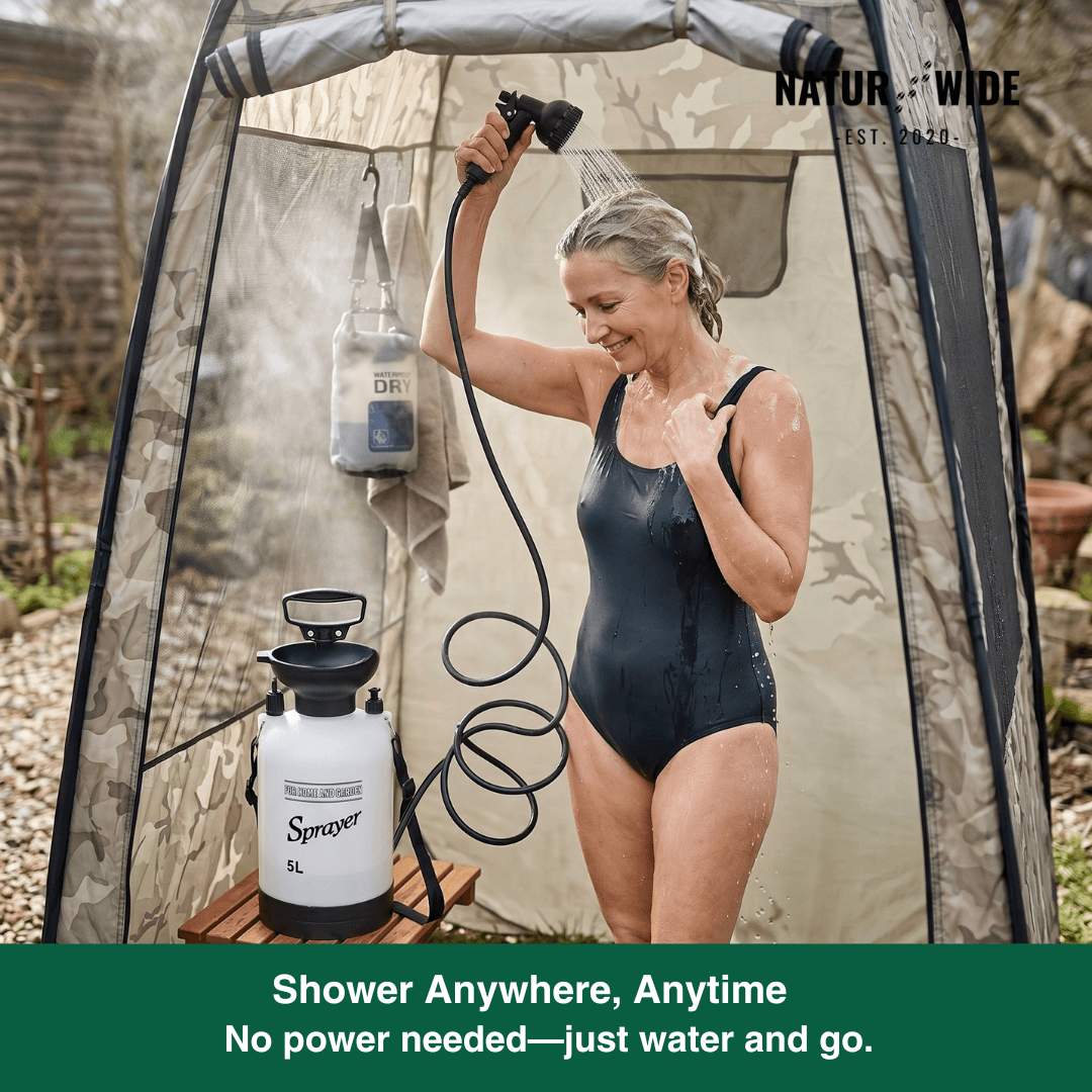 Portable Manual Camping Shower – 3/5/8L Hand Pump with 3m Hose