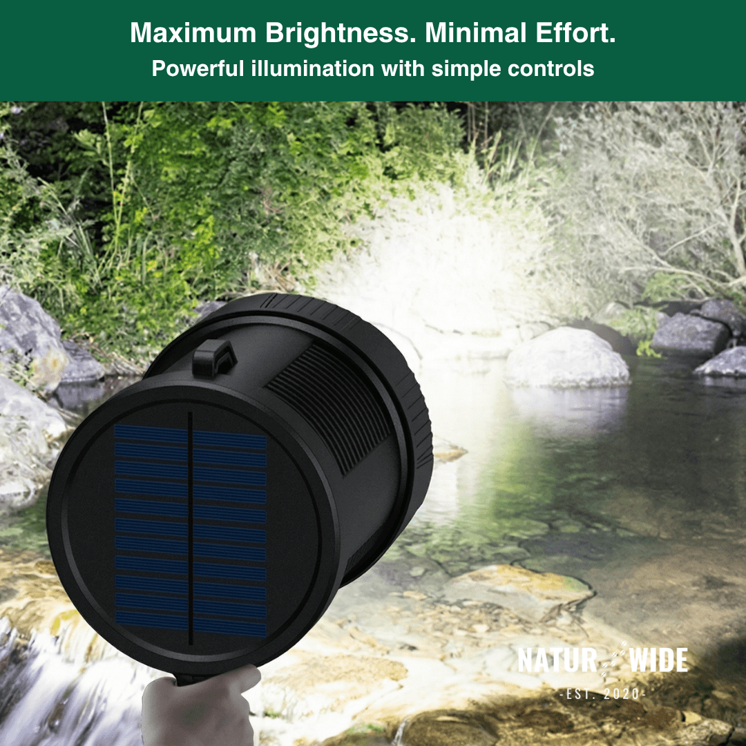 Rechargeable LED Spotlight Flashlight – 900000 Lumens, Solar & USB