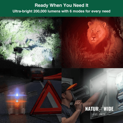Rechargeable LED Spotlight Flashlight – 900000 Lumens, Solar & USB