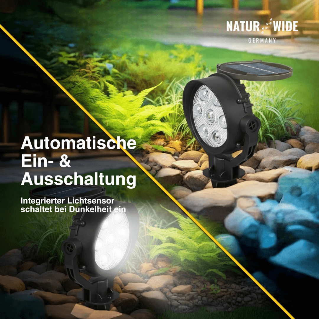 Solar Garden Spotlight 9 LED – RGB & White, IP65 & Adjustable (2-in-1)