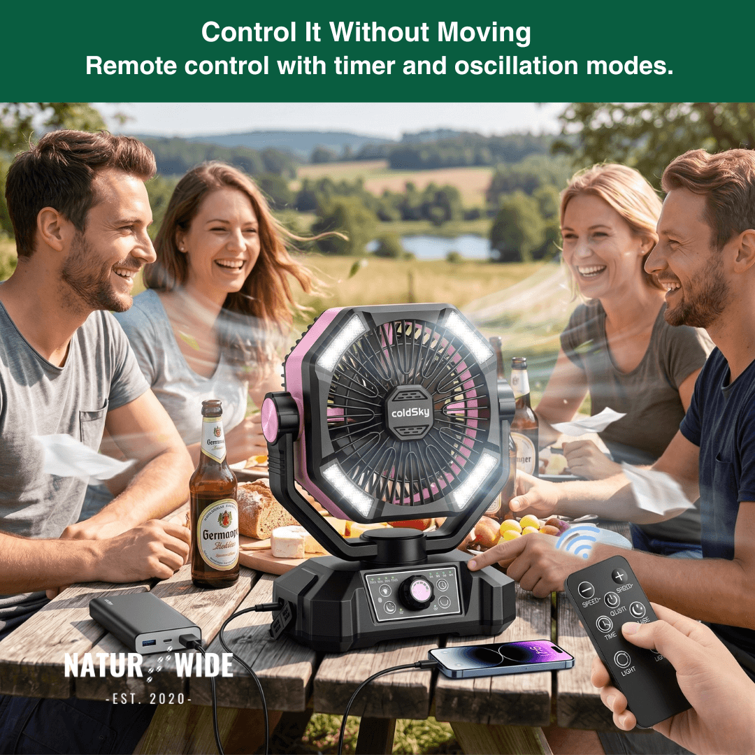 20000mAh Camping Fan with LED Lantern – 8-Speed Rechargeable Fan