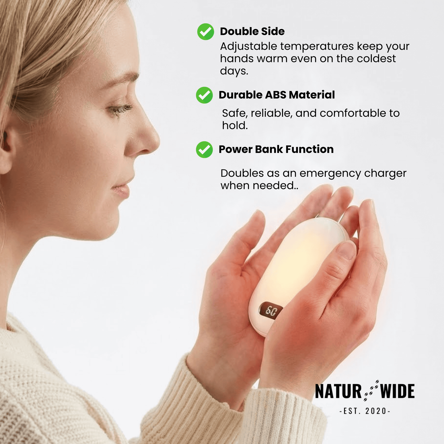 Double-Heat Hand Warmer – Rechargeable Pocket Warmer