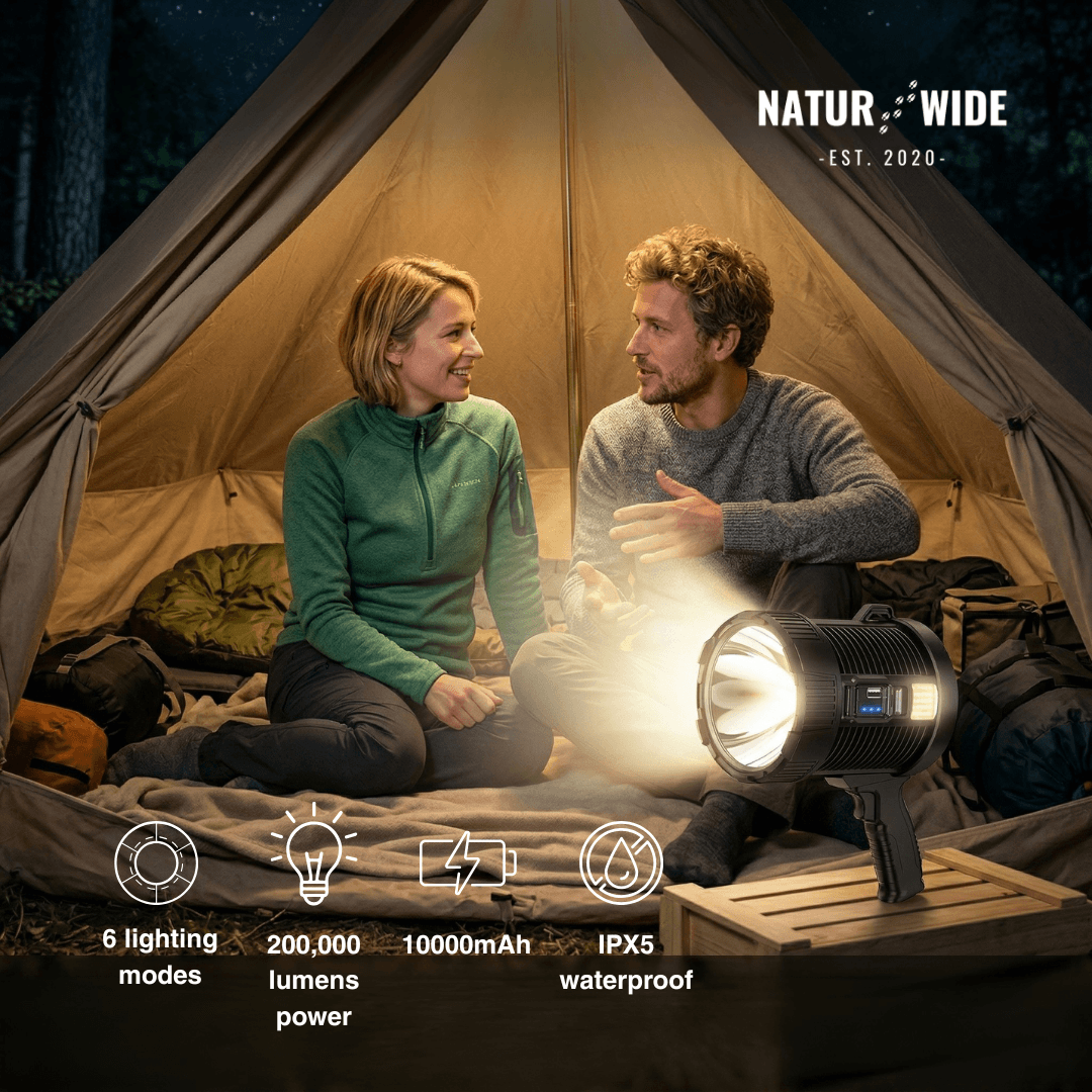 Rechargeable LED Spotlight Flashlight – 900000 Lumens, Solar & USB