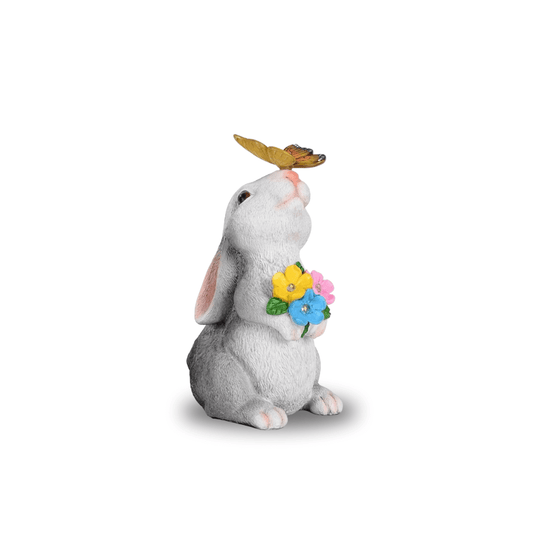 Solar Bunny Garden Statue – LED Butterfly Resin Decor