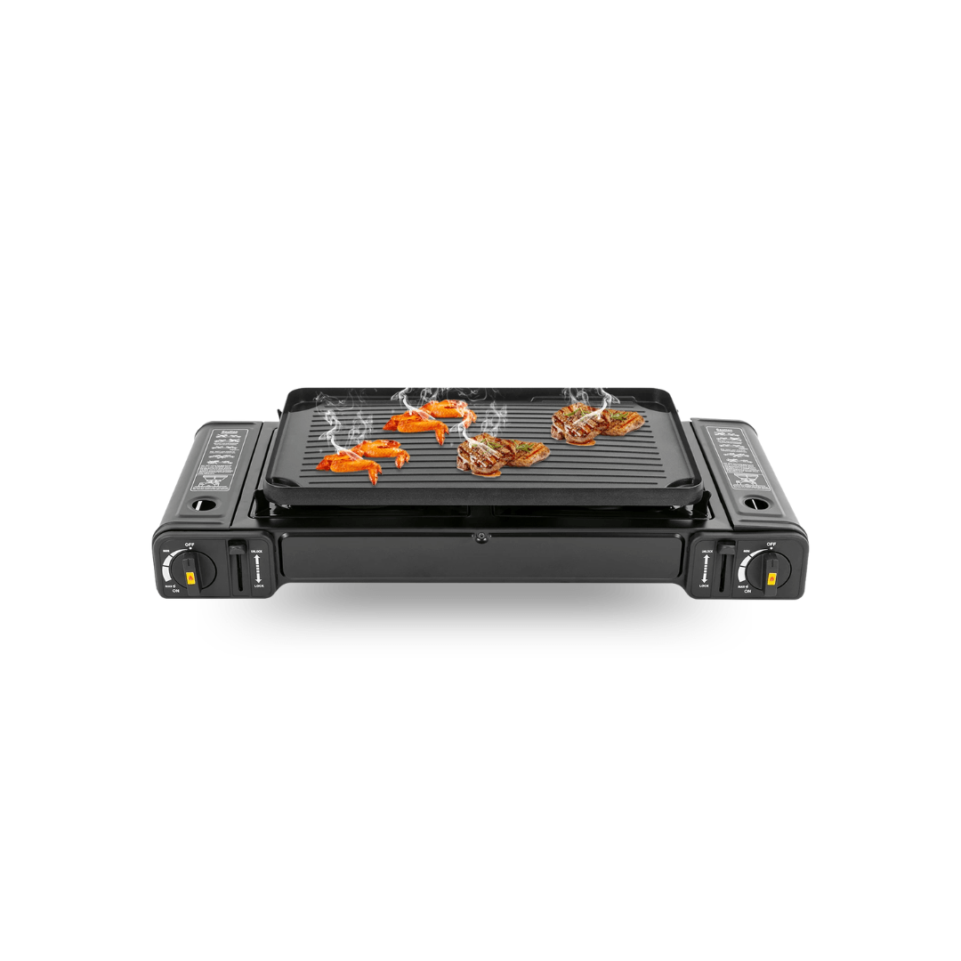 2500W Portable 2-Burner Camping Stove with Grill Tray & Carrying Case