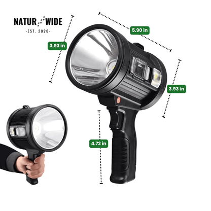 Rechargeable LED Spotlight Flashlight – 900000 Lumens, Solar & USB